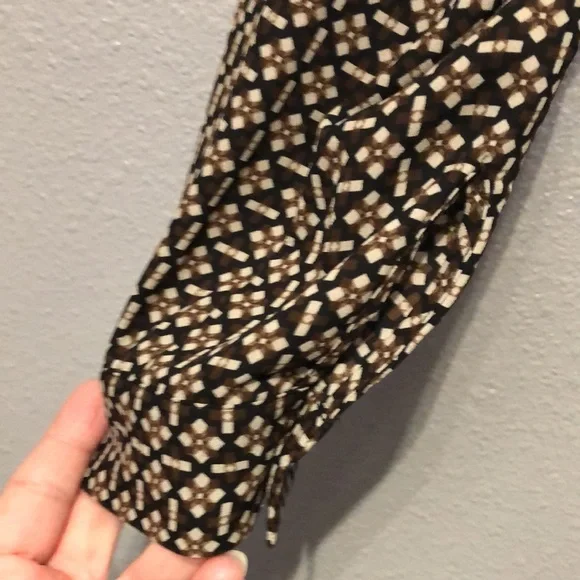 Pleione blouse Women's Small S long sleeve black brown abstract shirt top EUC - Picture 5 of 11